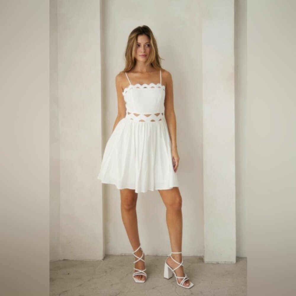 Eb Luxe Los Angeles Linen Blend Scallop Cut Out Mini Dress Ld1280 Size Large